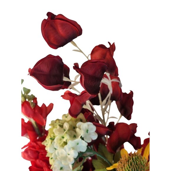 Vibrant Artificial 10-Stem Mixed Floral Bunch W/ Red Yellow & White Blooms - Picture 11 of 16